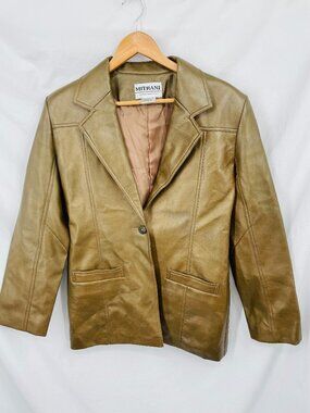 Vintage Mitrani Special Collection Pleather Nylon Golden Brown Long Jacket
